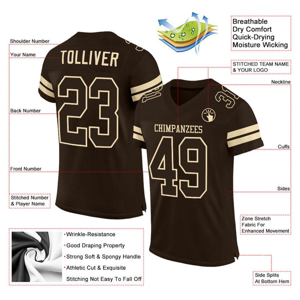 Custom Brown Brown-Cream Mesh Authentic Football Jersey alternate
