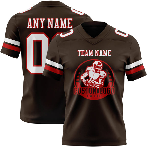 Custom Brown White-Red Authentic Football Jersey alternate