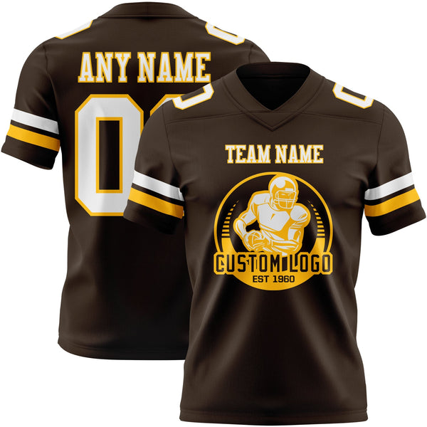 Custom Brown White-Gold Authentic Football Jersey alternate