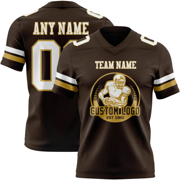 Custom Brown White-Old Gold Authentic Football Jersey alternate