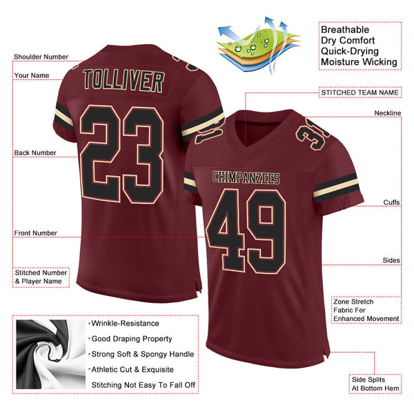 Custom Burgundy Black-Cream Mesh Authentic Football Jersey alternate