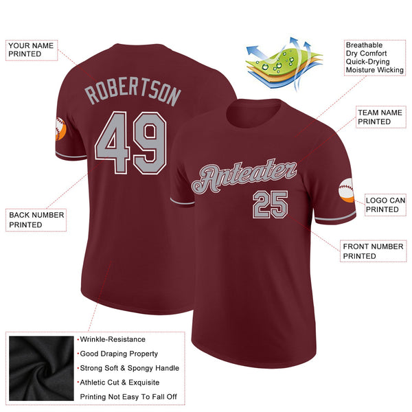 Custom Burgundy Gray-White Performance T-Shirt alternate