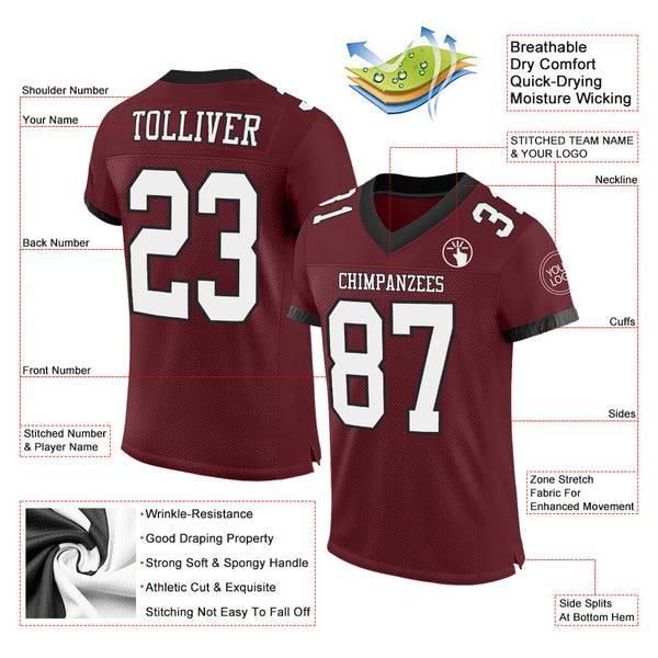 Custom Burgundy White-Black Mesh Authentic Football Jersey alternate