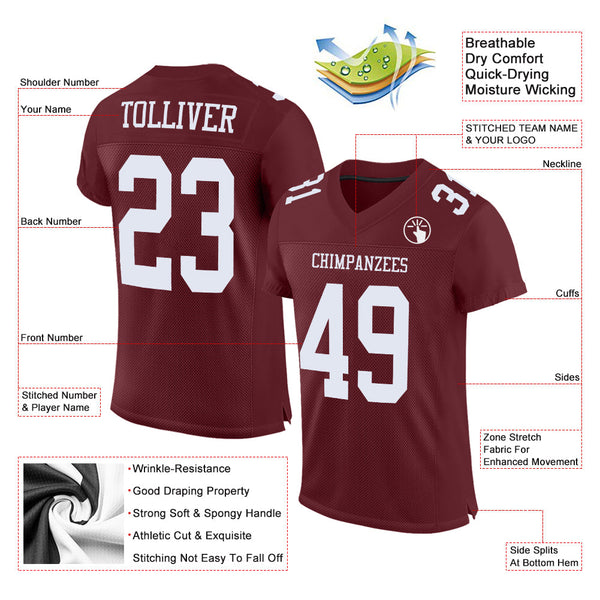 Custom Burgundy White Mesh Authentic Football Jersey alternate