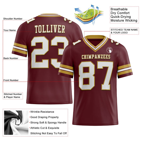 Custom Burgundy White-Old Gold Authentic Football Jersey alternate