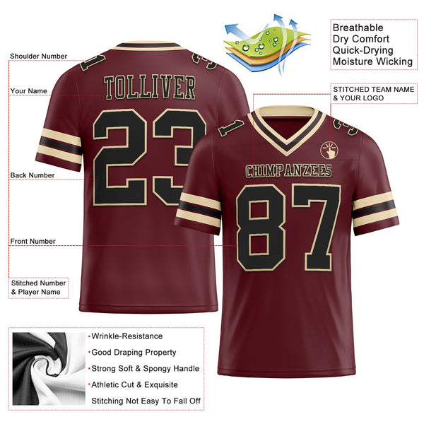 Custom Burgundy Black-City Cream Authentic Football Jersey alternate
