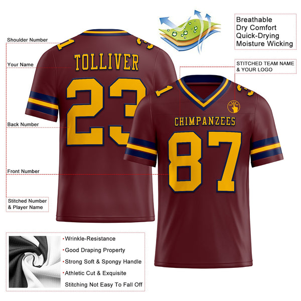 Custom Burgundy Gold-Navy Authentic Football Jersey alternate
