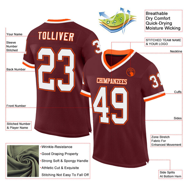 Custom Burgundy White-Orange Mesh Authentic Throwback Football Jersey alternate