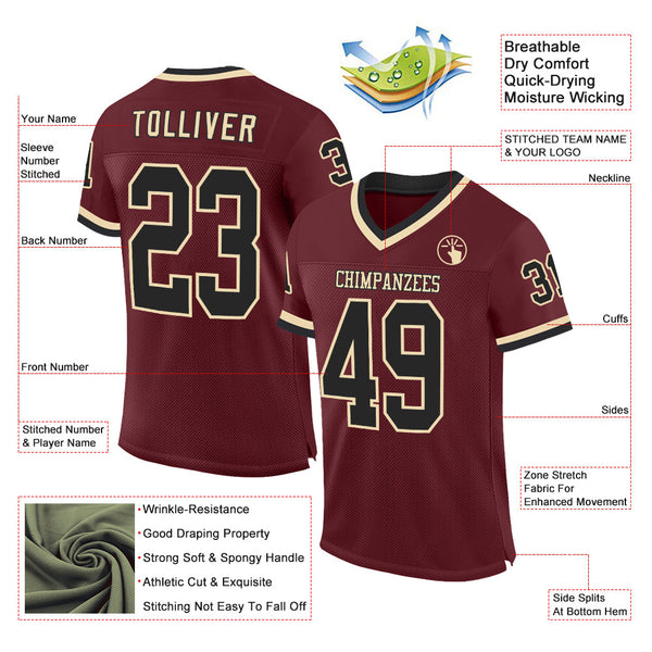 Custom Burgundy Black-Cream Mesh Authentic Throwback Football Jersey alternate