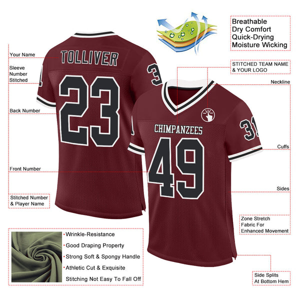 Custom Burgundy Black-White Mesh Authentic Throwback Football Jersey alternate