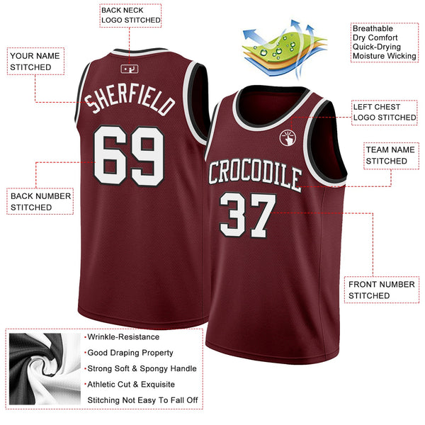 Custom Burgundy White-Black Authentic Basketball Jersey alternate