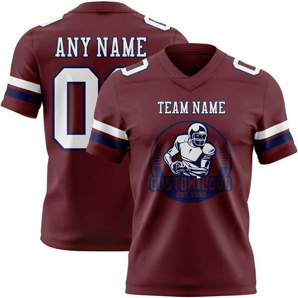 Custom Burgundy White-Navy Authentic Football Jersey alternate