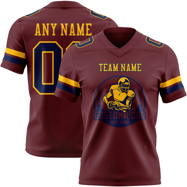 Custom Burgundy Navy-Gold Authentic Football Jersey alternate