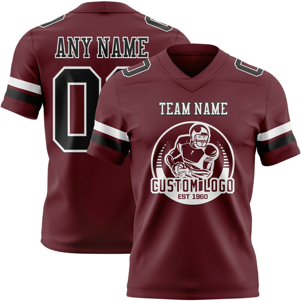 Custom Burgundy Black-White Authentic Football Jersey alternate