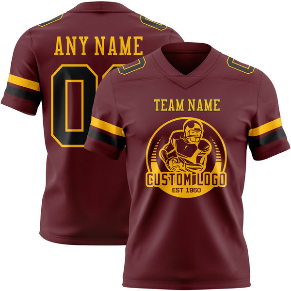 Custom Burgundy Black-Gold Authentic Football Jersey alternate