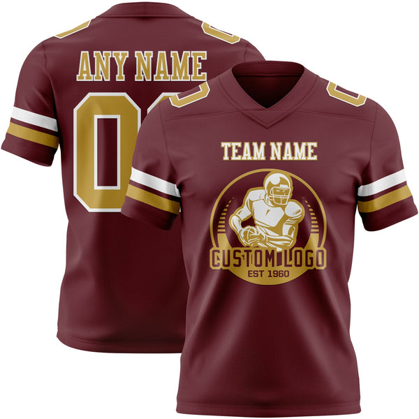 Custom Burgundy Old Gold-White Authentic Football Jersey alternate