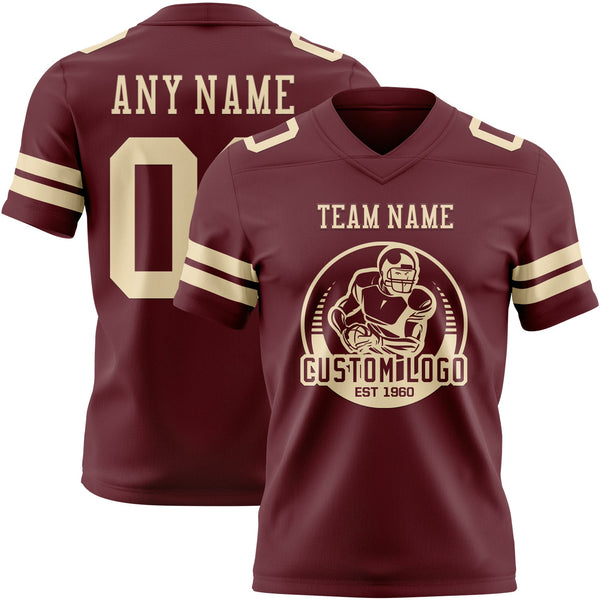 Custom Burgundy Cream Authentic Football Jersey alternate