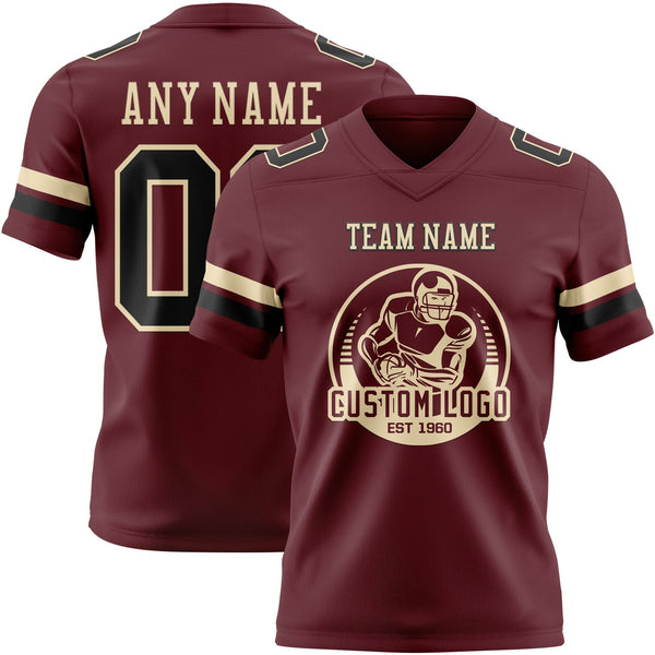 Custom Burgundy Black-Cream Authentic Football Jersey alternate