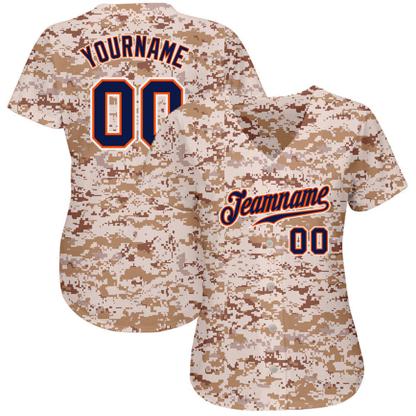 Custom Camo Navy-Orange Authentic Salute To Service Baseball Jersey alternate