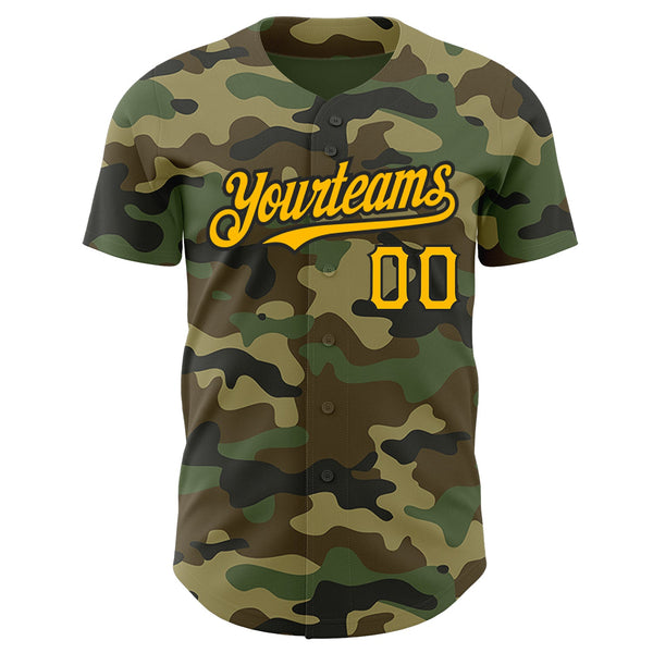 Custom Camo Gold-Black Authentic Salute To Service Baseball Jersey alternate