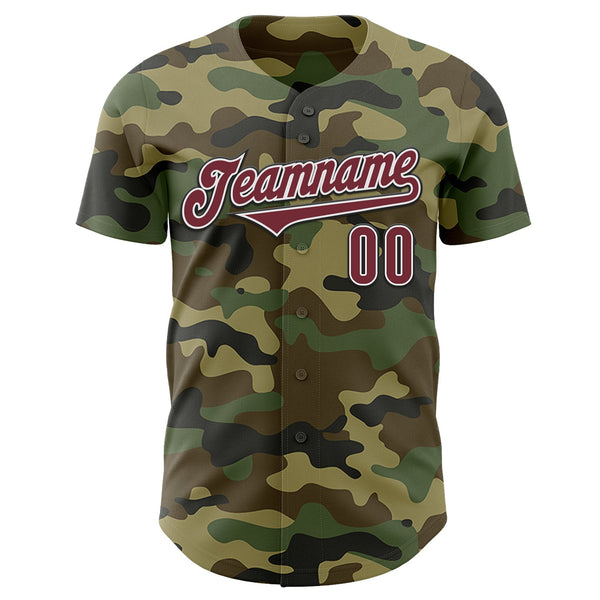Custom Camo Burgundy-Black Authentic Salute To Service Baseball Jersey alternate