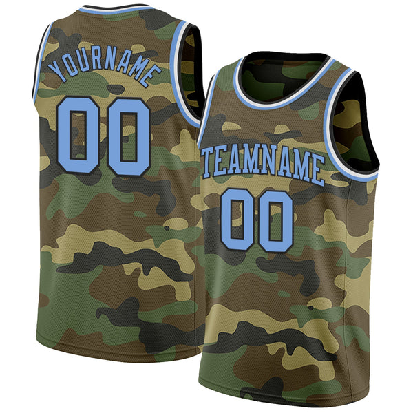 Custom Camo Light Blue Black-White Authentic Salute To Service Basketball Jersey