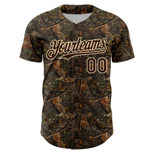 Custom Camo Brown-Cream 3D Woodland Camo Authentic Salute To Service Baseball Jersey alternate