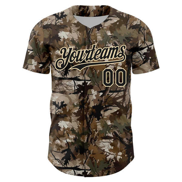 Custom Camo Black-Cream 3D Woodland Camo Authentic Salute To Service Baseball Jersey alternate