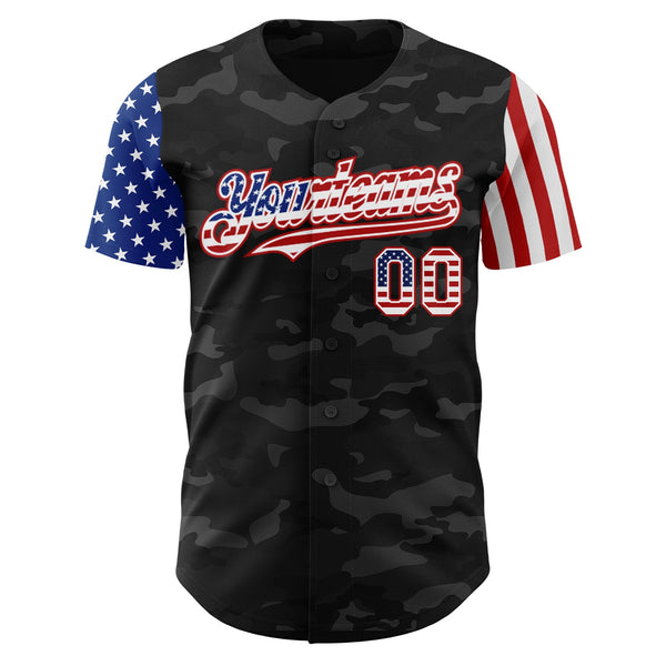 Custom Camo USA Flag White-Red 3D Authentic Salute To Service Baseball Jersey alternate