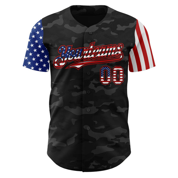 Custom Camo USA Flag Black-Red 3D Authentic Salute To Service Baseball Jersey alternate