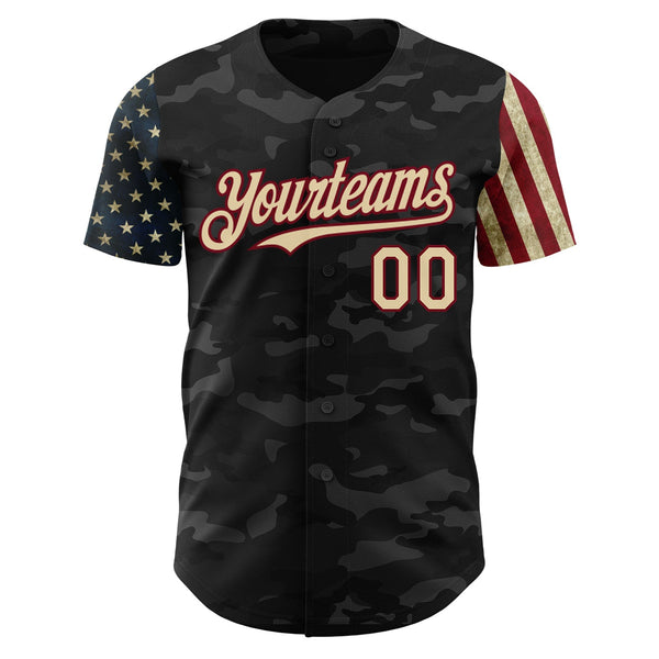 Custom Camo Cream-Crimson 3D American Flag Authentic Salute To Service Baseball Jersey alternate