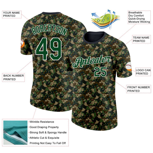 Custom Camo Green-White Woodland Digital Camouflage Pixel Salute To Service Performance T-Shirt alternate