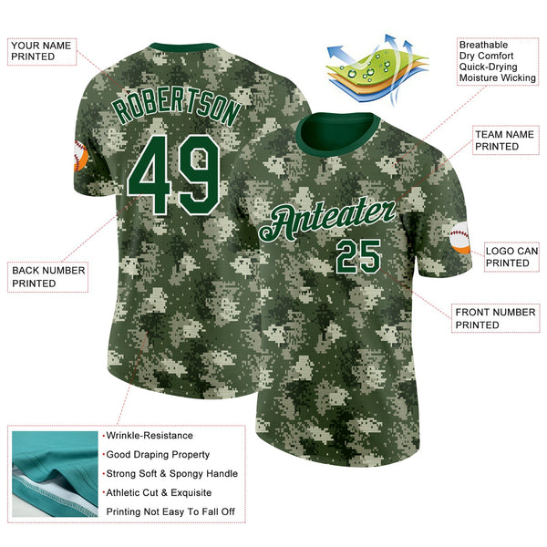 Custom Camo Green-White Woodland Forest Digital Camouflage Pixel Salute To Service Performance T-Shirt alternate