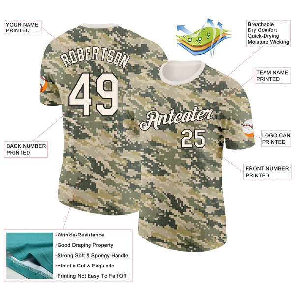 Custom Camo Cream-Black Desert Digital Camouflage Pixel Salute To Service Performance T-Shirt alternate