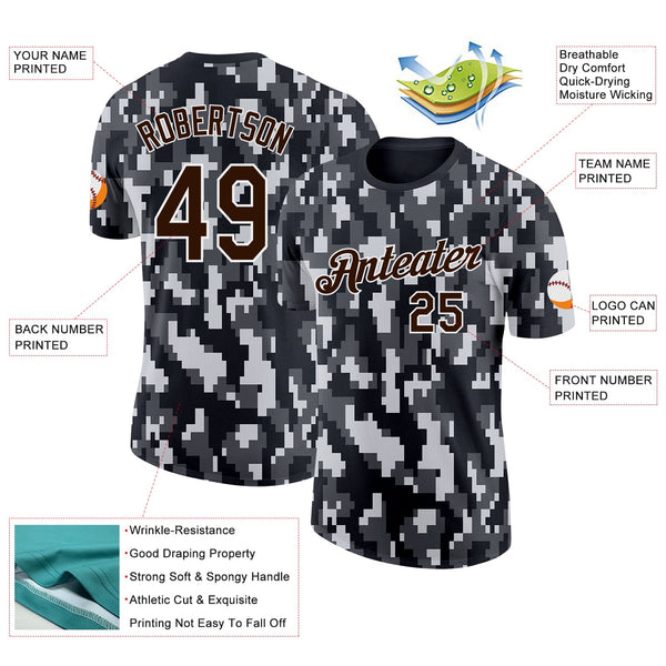 Custom Camo Brown-White Urban Digital Camouflage Pixel Salute To Service Performance T-Shirt alternate
