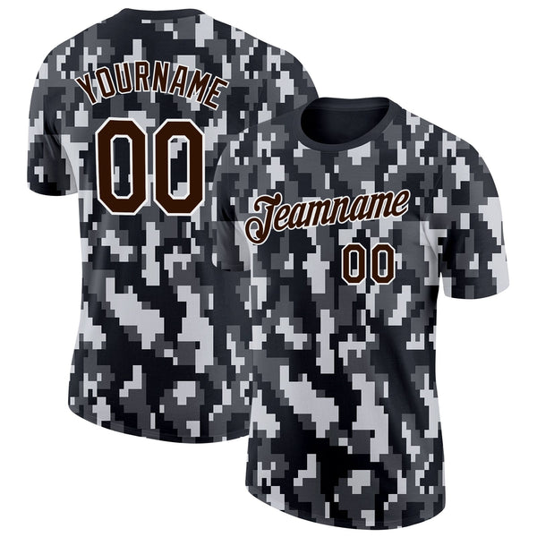 Custom Camo Brown-White Urban Digital Camouflage Pixel Salute To Service Performance T-Shirt
