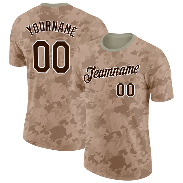 Custom Camo Brown-White Desert Digital Camouflage Salute To Service Performance T-Shirt