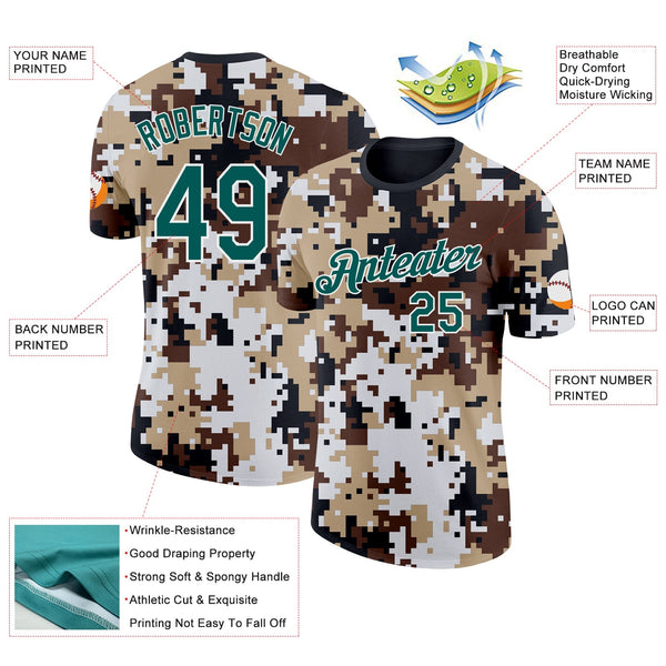 Custom Camo Midnight Green-White Desert Digital Camouflage Pixel Salute To Service Performance T-Shirt alternate