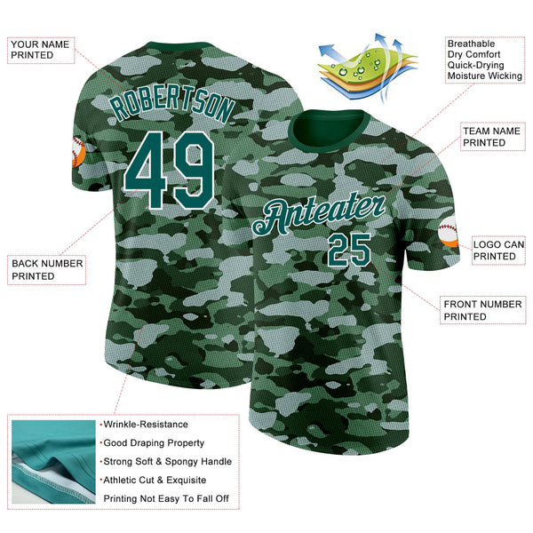 Custom Camo Midnight Green-White Woodland Forest Digital Camouflage Pixel Salute To Service Performance T-Shirt alternate