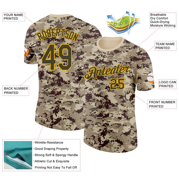 Custom Camo Olive-Gold Desert Digital Camouflage Pixel Salute To Service Performance T-Shirt alternate