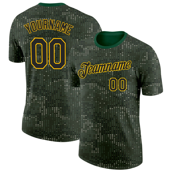 Custom Camo Black-Gold Woodland Forest Digital Camouflage Pixel Salute To Service Performance T-Shirt