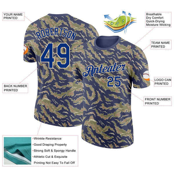Custom Camo Royal-Cream Tiger Stripe Camouflage Salute To Service Performance T-Shirt alternate