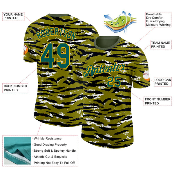 Custom Camo Midnight Green-Gold Tiger Stripe Camouflage Salute To Service Performance T-Shirt alternate