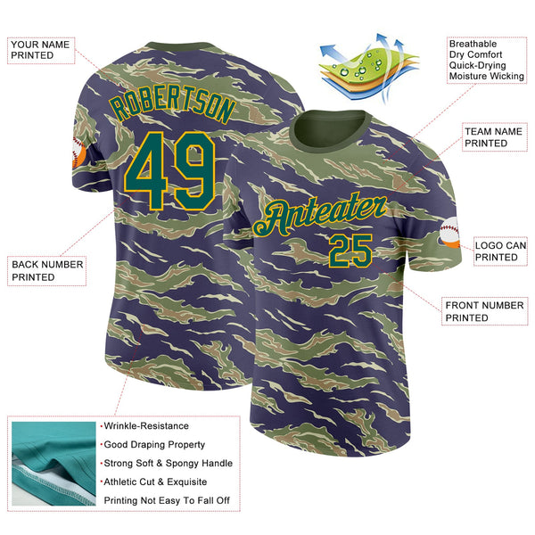 Custom Camo Midnight Green-Gold Tiger Stripe Camouflage Salute To Service Performance T-Shirt alternate