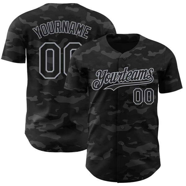 Custom Camo Black-Gray Dark Camouflage Tactical Style Authentic Salute To Service Baseball Jersey