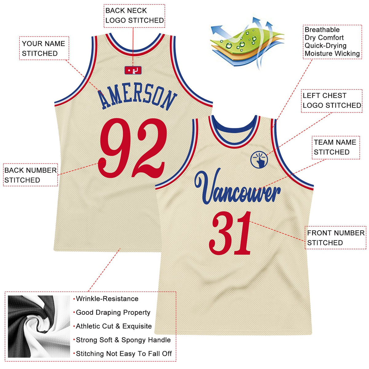 Custom Cream Red-Royal Authentic Throwback Basketball Jersey - Front