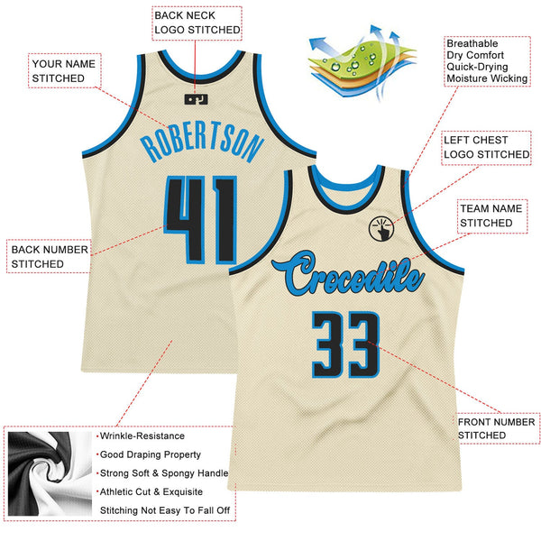 Custom Cream Black-Blue Authentic Throwback Basketball Jersey alternate