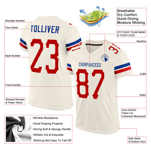 Custom Cream Red-Royal Mesh Authentic Football Jersey alternate