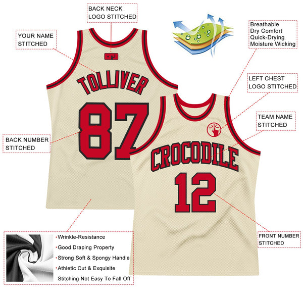 Custom Cream Red-Black Authentic Throwback Basketball Jersey alternate