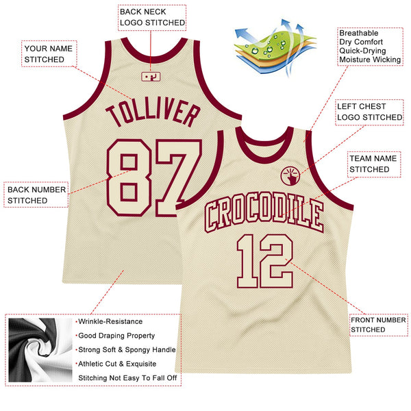 Custom Cream Cream-Maroon Authentic Throwback Basketball Jersey alternate